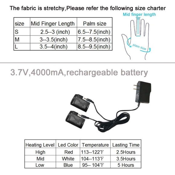NEW Open Box Rechargeable Battery Electric Heated Gloves 4 Arthritis Hands Bikin - Picture 6 of 10